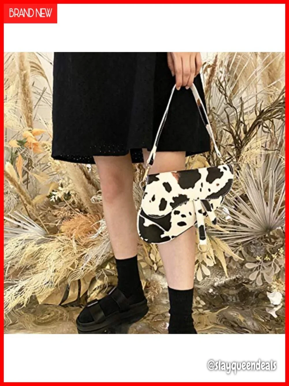 Women Cow Print Saddle Shoulder Bag Faux Leather Clutch Purse Underarm